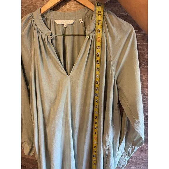 Rebecca Taylor Dress Sz M Sage Green V Neck Cotton Lined Long Sleeves Pockets - Picture 3 of 10